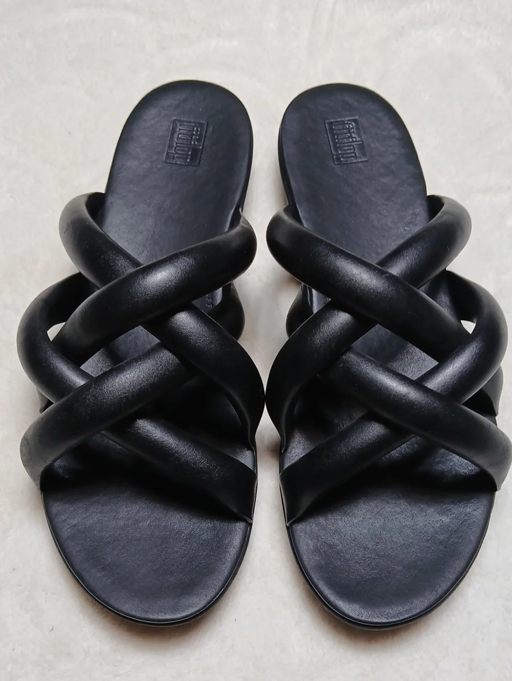 FitFlop Black Crisscross Padded Slide Sandals Size 10